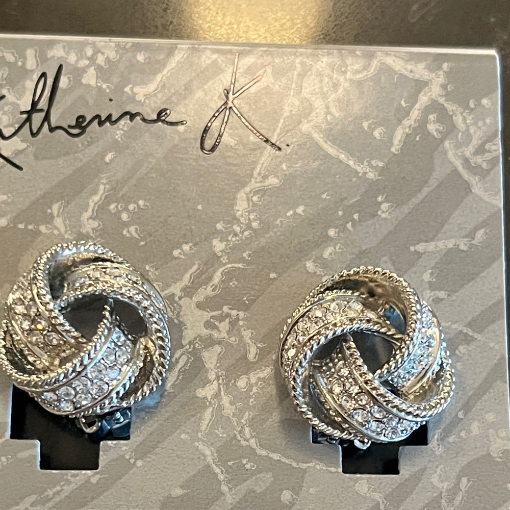 Silver Tone Knot Rhinestone Earrings